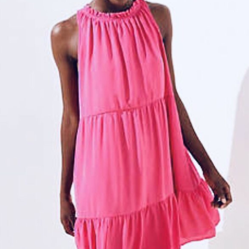 Loft Tiered Pink Sleeveless Tunic Dress XS